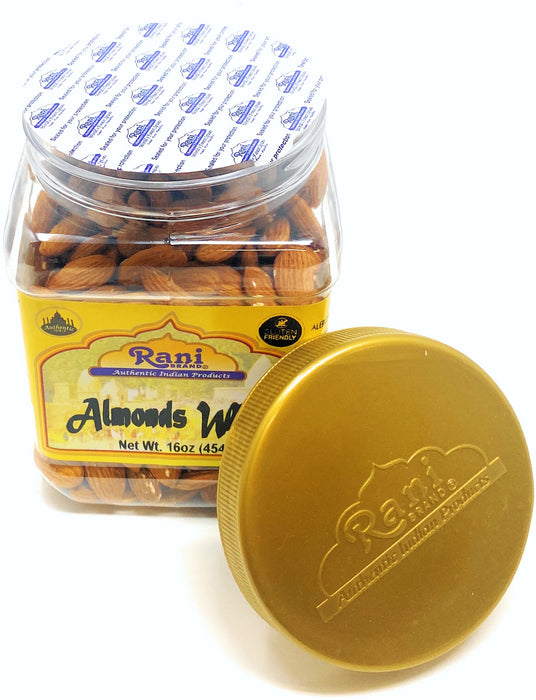 Rani Almonds, Raw Whole With Skin (uncooked, unsalted) 16oz (1lb) 454g PET Jar ~ All Natural | Vegan | Gluten Friendly | Fresh Product of USA