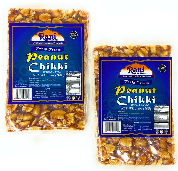 Rani Peanut Chikki (Brittle Candy) 100g (3.5oz) x Pack of 2 ~ All Natural | Vegan | No colors | Gluten Free Ingredients | Indian Origin