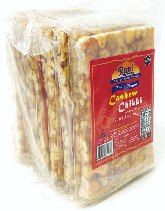 Rani Cashew Chikki (Brittle Candy) 100g (3.5oz) x Pack of 20 ~ All Natural | Vegan | No colors | Gluten Friendly | Indian Origin