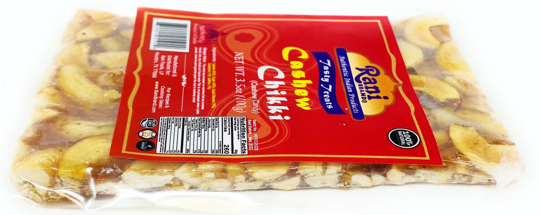 Rani Cashew Chikki (Brittle Candy) 100g (3.5oz) x Pack of 20 ~ All Natural | Vegan | No colors | Gluten Friendly | Indian Origin