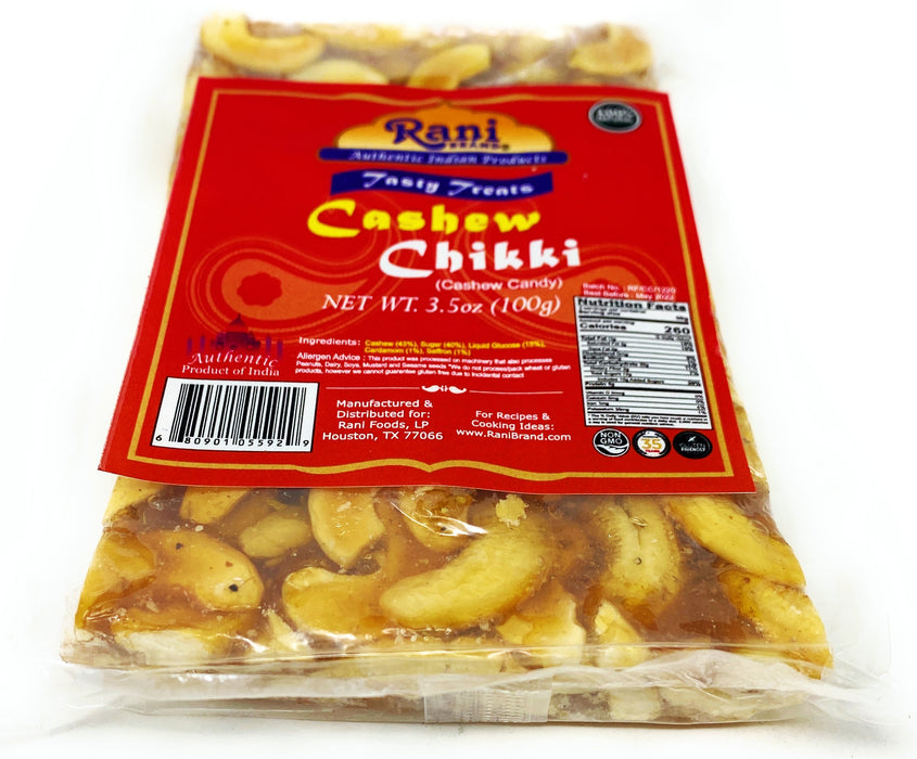 Rani Cashew Chikki (Brittle Candy) 100g (3.5oz) x Pack of 10 ~ All Natural | Vegan | No colors | Gluten Friendly | Indian Origin