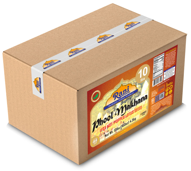 Rani Jumbo Phool Makhana (Fox Nut/Popped Lotus Seed) Plain Raw Uncooked 160oz (10lbs) 4.54kg Bulk Box ~ All Natural | Vegan | No Colors | Gluten Friendly | NON-GMO | Indian Origin