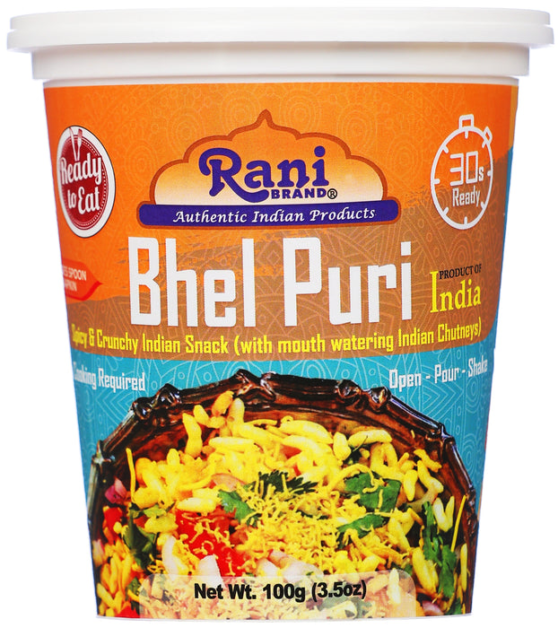 Rani Bhel Puri Cup (Spicy & Crunchy Indian Snack w/ mouth watering Indian Chutneys) 3.5oz (100g), Pack of 6+1 FREE ~ Ready to Eat | Vegan | NON-GMO | Indian Origin