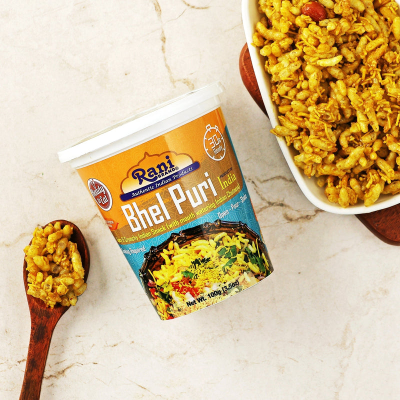 Rani Bhel Puri Cup (Spicy & Crunchy Indian Snack w/ mouth watering Indian Chutneys) 3.5oz (100g), Pack of 6+1 FREE ~ Ready to Eat | Vegan | NON-GMO | Indian Origin
