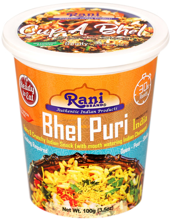 Rani Bhel Puri Cup (Spicy & Crunchy Indian Snack w/ mouth watering Indian Chutneys) 3.5oz (100g), Pack of 6+1 FREE ~ Ready to Eat | Vegan | NON-GMO | Indian Origin