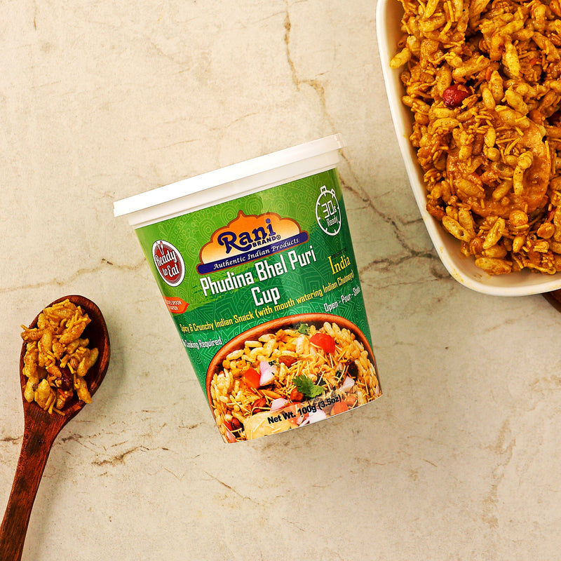 Rani Pudina Bhel Puri Cup (Spicy & Crunchy Indian Snack w/ mouth watering Indian Chutneys) 3.5oz (100g), Pack of 2 ~ Ready to Eat | Vegan | NON-GMO | Indian Origin