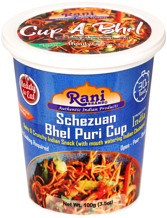 Rani Schezuan Bhel Puri Cup (Spicy & Crunchy Indian Snack w/ mouth watering Indian Chutneys) 3.5oz (100g), Pack of 2 ~ Ready to Eat | Vegan | NON-GMO | Indian Origin