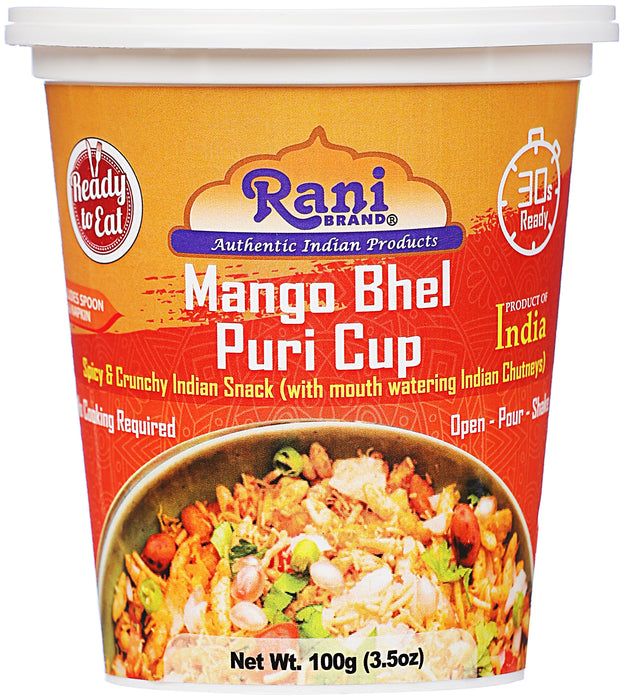 Rani Mango Bhel Puri Cup (Spicy & Crunchy Indian Snack w/ mouth watering Indian Chutneys) 3.5oz (100g), Pack of 4 ~ Ready to Eat | Vegan | NON-GMO | Indian Origin