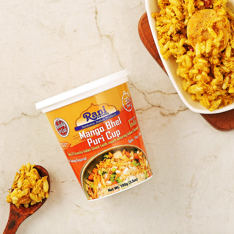 Rani Mango Bhel Puri Cup (Spicy & Crunchy Indian Snack w/ mouth watering Indian Chutneys) 3.5oz (100g), Pack of 2 ~ Ready to Eat | Vegan | NON-GMO | Indian Origin