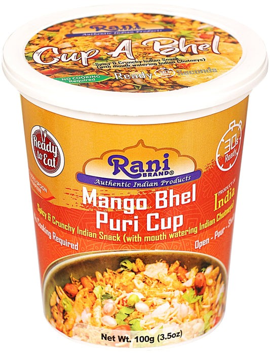 Rani Mango Bhel Puri Cup (Spicy & Crunchy Indian Snack w/ mouth watering Indian Chutneys) 3.5oz (100g), Pack of 6+1 FREE ~ Ready to Eat | Vegan | NON-GMO | Indian Origin