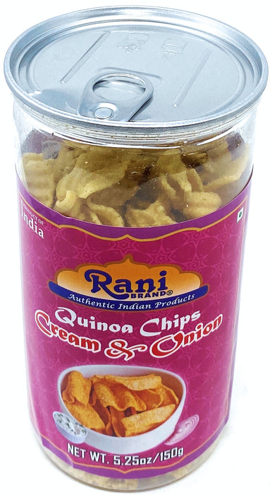 Rani Quinoa Chips Cream & Onion 5.25oz (150g) Vacuum Sealed, Easy Open Top, Resealable Container ~ Indian Tasty Treats | Vegan | NON-GMO | Indian Origin & Taste