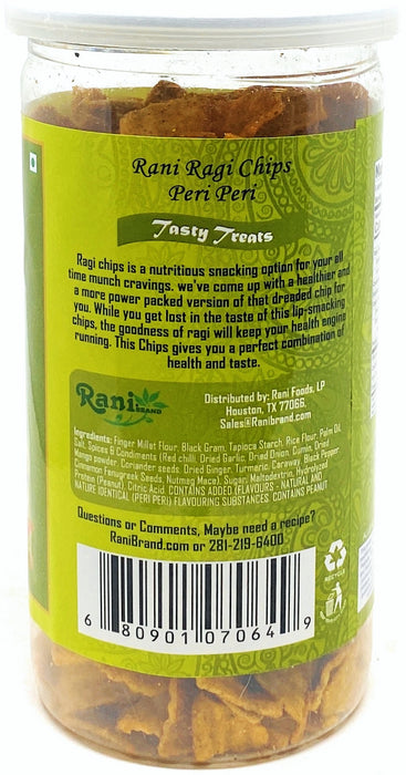 Rani Ragi Chips Peri-Peri 4.72oz (130g) Vacuum Sealed, Easy Open Top, Resealable Container ~ Indian Tasty Treats | Vegan | NON-GMO | Indian Origin & Taste