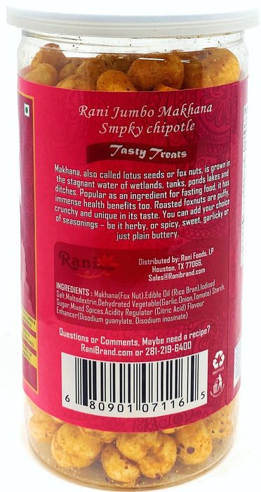 Rani Jumbo Phool Makhana (Fox Nut/Popped Lotus Seed) Smoky Chipotle Flavor 2.29oz (65g) Vacuum Sealed, Easy Open Top, Resealable Container