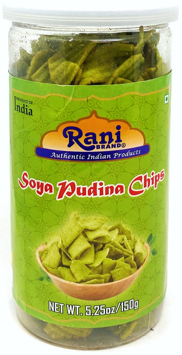 Rani Soya Chips Pudina 5.25oz (150g) Vacuum Sealed, Easy Open Top, Resealable Container ~ Indian Tasty Treats | Vegan | NON-GMO | Indian Origin & Taste