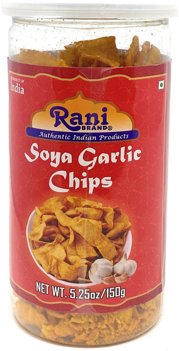 Rani Soya Chips Garlic 5.25oz (150g) Vacuum Sealed, Easy Open Top, Resealable Container ~ Indian Tasty Treats | Vegan | NON-GMO | Indian Origin & Taste