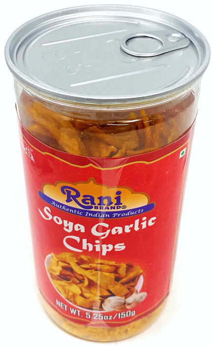 Rani Soya Chips Garlic 5.25oz (150g) Vacuum Sealed, Easy Open Top, Resealable Container ~ Indian Tasty Treats | Vegan | NON-GMO | Indian Origin & Taste