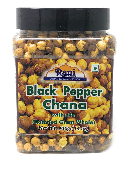 Rani Roasted Chana (Chickpeas) Black Pepper Flavor 14oz (400g) PET Jar ~ All Natural | Vegan | No Preservatives | Gluten Friendly | Indian Origin | Great Snack, Ready to Eat | Seasoned with 5 Spices