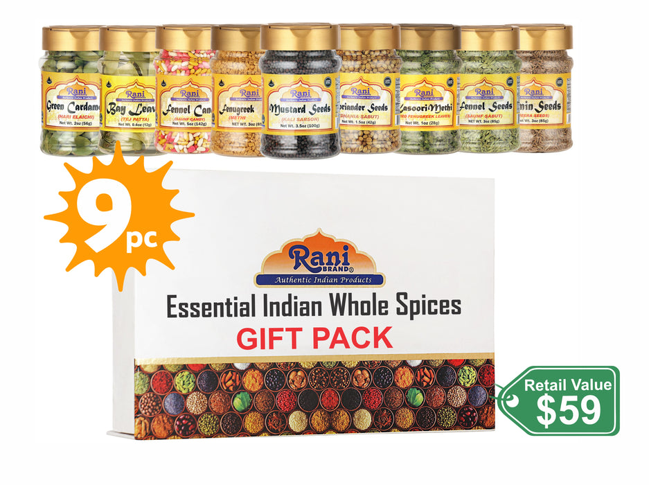 Rani Essential Indian Whole Spices 9 Bottle Gift Box Set, Average Weight per Bottle 3oz (85g), Indian Cooking, Makes a Great Gift!
