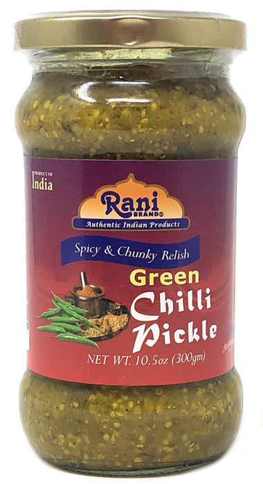 Rani Green Chilli Pickle Hot (Achar, Spicy Indian Relish) 10.5oz (300g)  ~ Glass Jar, Natural | Vegan | Gluten Free | NON-GMO | No Colors