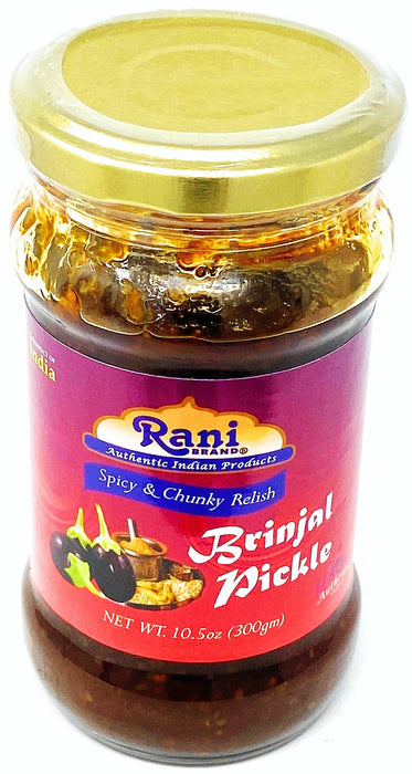 Rani Brinjal (Eggplant) Pickle Mild (Achar,Indian Relish) 10.5oz ~ Glass Jar, All Natural | Gluten Free | NON-GMO | No Colors | Indian Origin