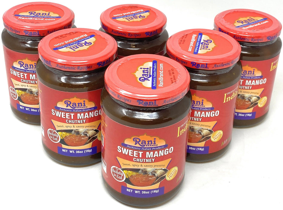 Rani Sweet Mango Chutney (Indian Preserve) 36oz (2.2lbs) 1kg Value Pack, Glass Jar, Ready to eat, Vegan, Pack of 5+1 ~ Gluten Free, All Natural, NON-GMO