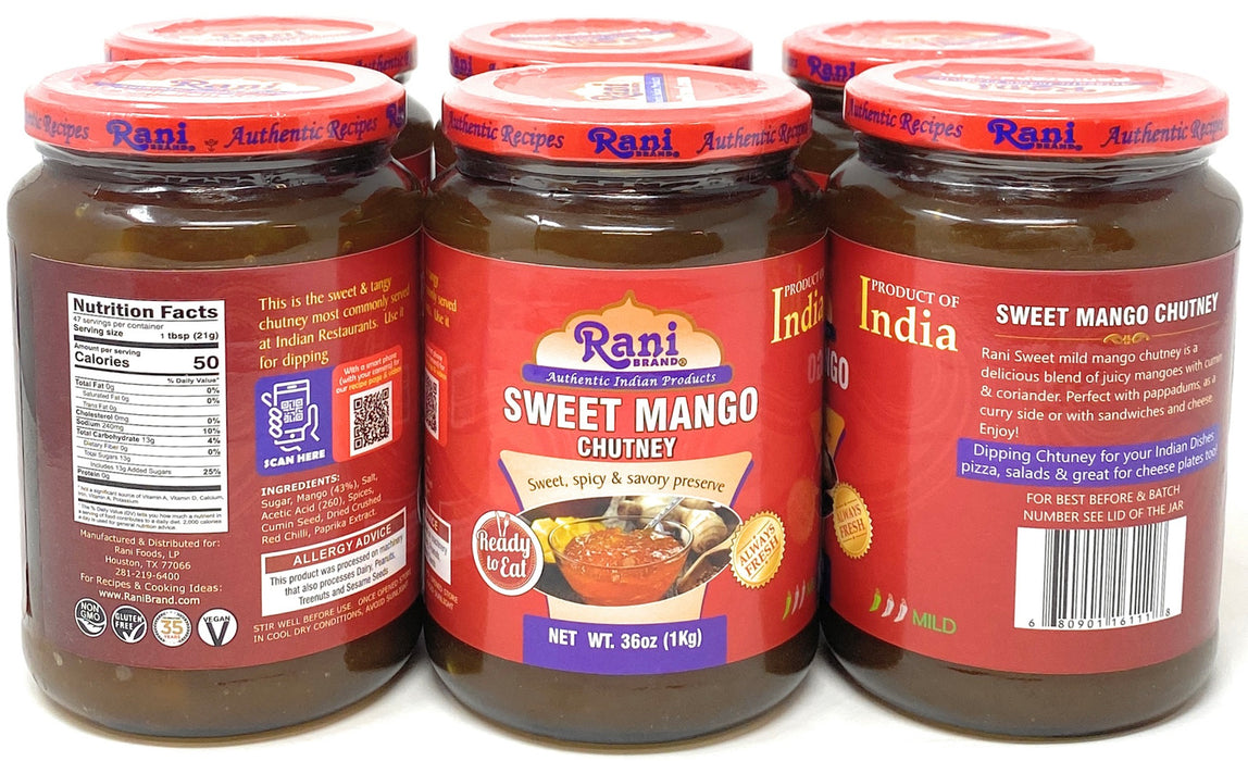 Raja Rani Swet Rani Sweet Mango Chutney (Indian Preserve) 36oz (2.2lbs) 1kg Value Pac ...
