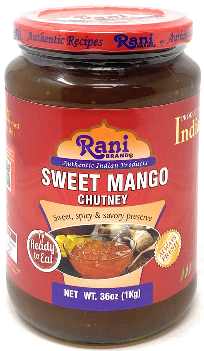 Rani Sweet Mango Chutney (Indian Preserve) 36oz (2.2lbs) 1kg Value Pack, Glass Jar, Ready to eat, Vegan, Pack of 5+1 ~ Gluten Free, All Natural, NON-GMO