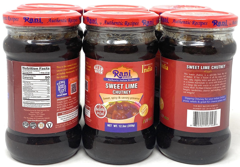 Rani Lime Sweet Mango Chutney (Indian Preserve) 12.5oz (350g) Glass Jar, Ready to eat, Vegan, Pack of 5+1 FREE ~ Gluten Free, All Natural, NON-GMO