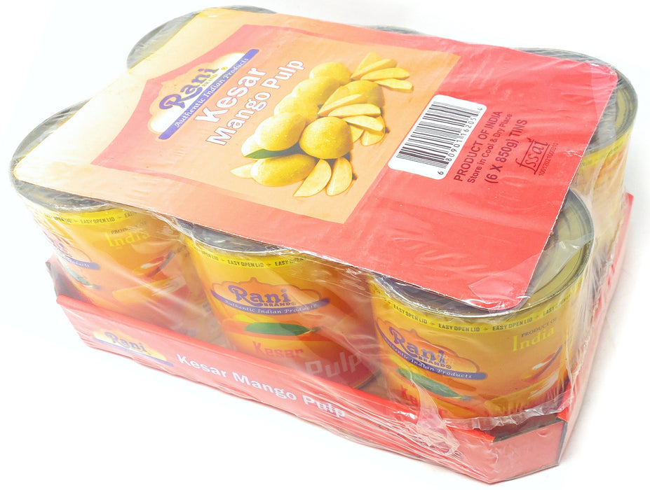 Rani Mango Pulp Puree (Kesar Sweetened) 30oz (1.875lbs) 850g Pack of 6 ~ Kosher | All Natural | NON-GMO | Vegan | No colors | Gluten Friendly