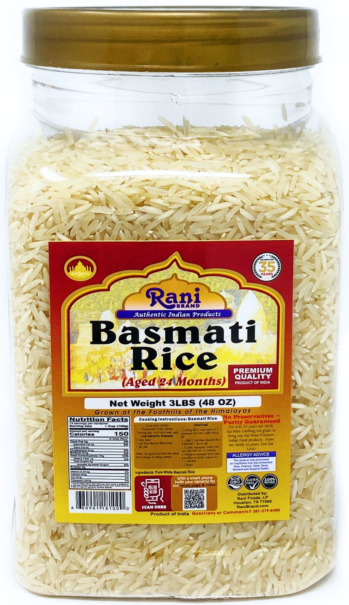 Anaaj Valley Premium White Basmati Rice - 2 Year Old White Basmati Rice -  100% Authentic Extra Long Grain White Basmati Rice from the Foothills of  the Himalayas, 20lbs. 