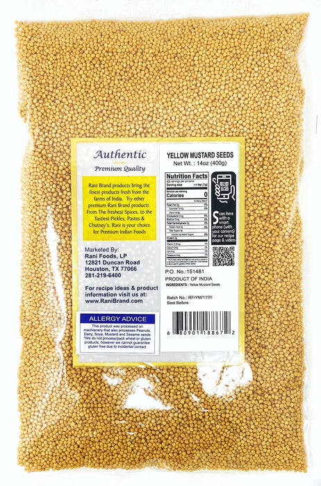 Rani Yellow Mustard Seeds Whole Spice 14oz (400g) ~ All Natural | Vegan | Gluten Friendly | NON-GMO | Indian Origin