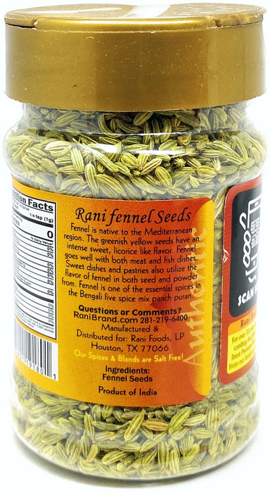 Rani Fennel Seeds (Saunf Sabut) Whole Spice 3oz (85g) PET Jar ~ All Natural | Gluten Friendly | NON-GMO | Vegan | Indian Origin