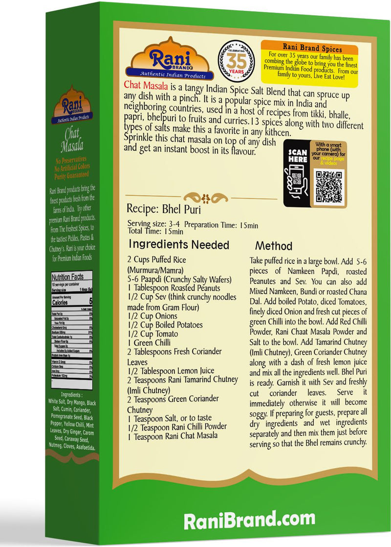 Rani Chat Masala (14 Spice Seasoning Salt) Tangy Indian Seasoning 3.5oz (100g) ~ All Natural | No MSG | Vegan | No Colors | Gluten Friendly | NON-GMO