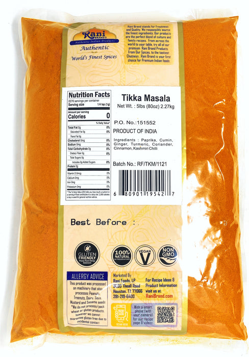 Rani Tikka Masala Indian 7-Spice Blend 80oz (5lbs) 2.27kg Bulk ~ All Natural | Salt-Free | Vegan | No Colors | Gluten Friendly | NON-GMO