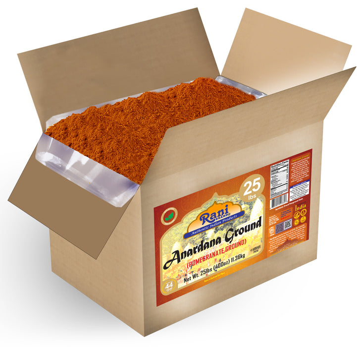 Rani Anardana (Pomegranate) Ground, Indian Spice 400oz (25lbs) 11.36kg Bulk Box ~ All Natural | No Color | Gluten Friendly | Vegan | NON-GMO | Kosher | No Salt or fillers