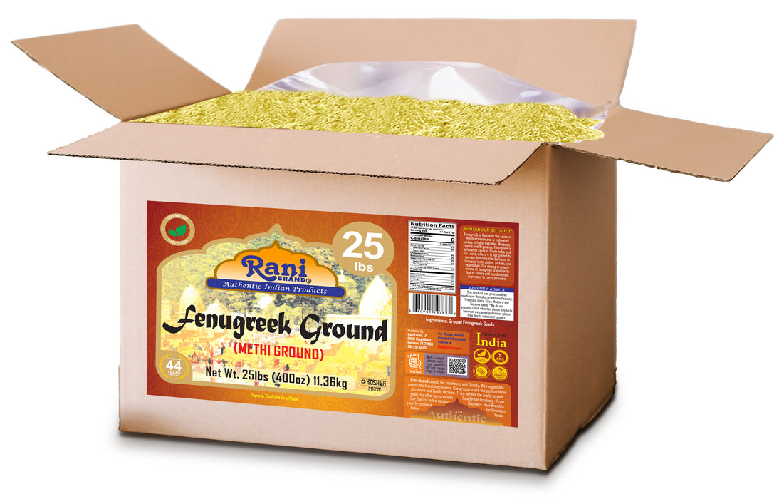 Rani Fenugreek (Methi) Seeds Ground Powder 400oz (25lb) 11.36kg Bulk Box, Trigonella foenum graecum ~ All Natural | Vegan | Gluten Friendly | Non-GMO | Indian Origin, used in cooking & Ayurvedic spice