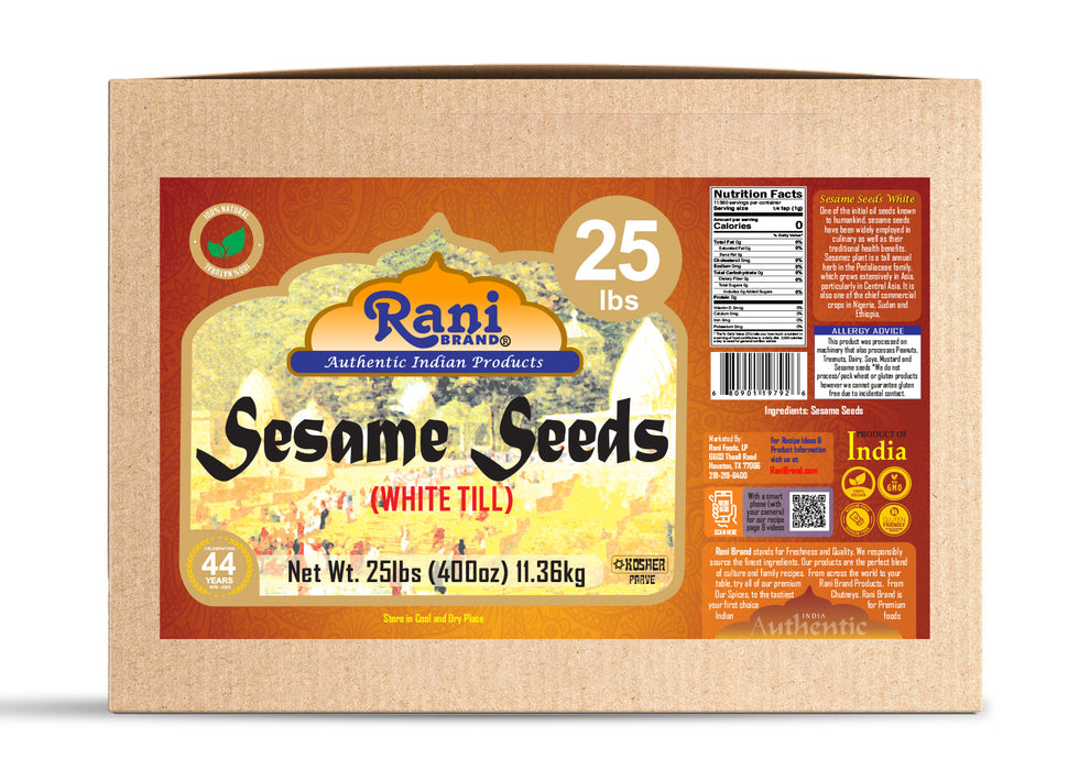 Rani Sesame Seeds Whole White, Hulled (Till) 400oz (25lbs) 11.36kg Bulk Box ~ All Natural | Gluten Friendly | NON-GMO | Vegan | Kosher | Indian Origin