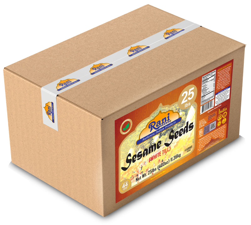Rani Sesame Seeds Whole White, Hulled (Till) 400oz (25lbs) 11.36kg Bulk Box ~ All Natural | Gluten Friendly | NON-GMO | Vegan | Kosher | Indian Origin