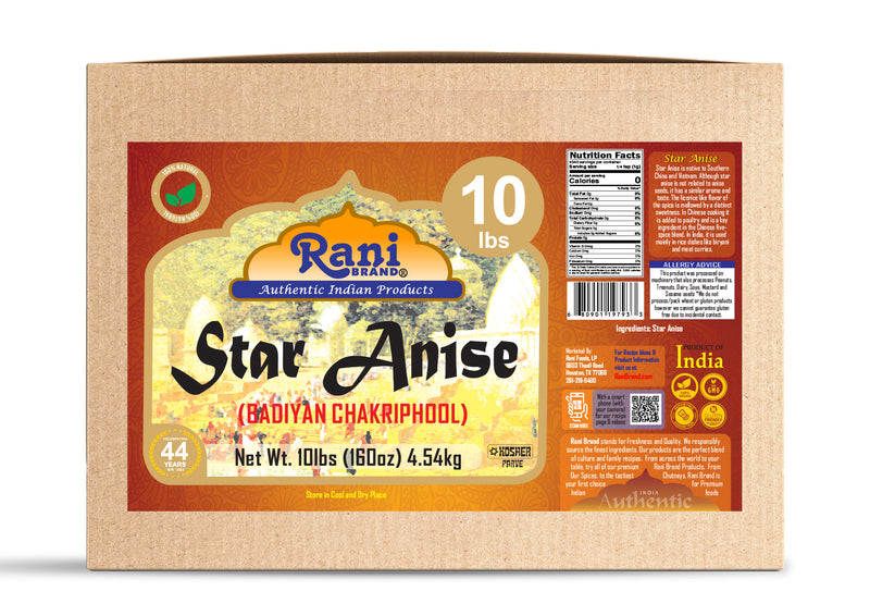 Rani Star Anise Seeds, Whole Pods (Badian Khatai) Spice 160oz (10lbs) 4.54kg Bulk ~ All Natural | Gluten Friendly | Kosher | Vegan | Whole Chinese Anise Star Sun Dried Spice, Anis Estrella / Illicium Verum, Widely Used for Baking, Drinks, Cooking, and Tea