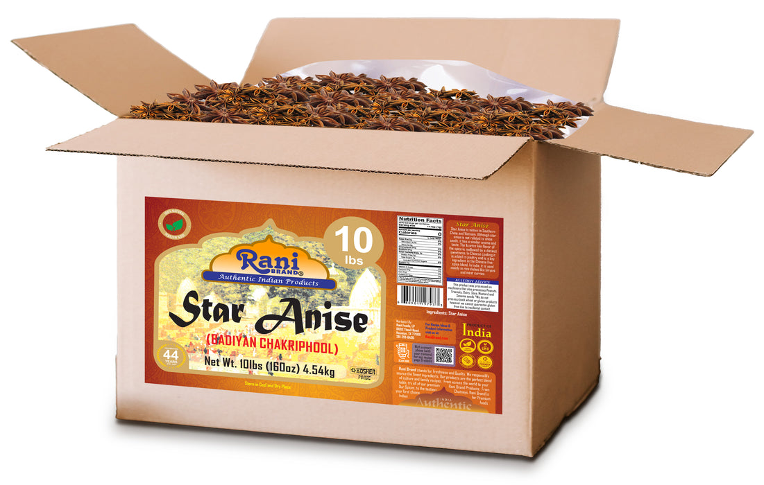 Rani Star Anise Seeds, Whole Pods (Badian Khatai) Spice 160oz (10lbs) 4.54kg Bulk Box ~ All Natural | Gluten Friendly | NON-GMO | Vegan | Indian Origin