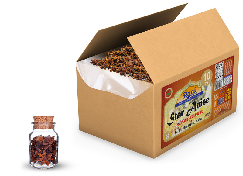 Rani Star Anise Seeds, Whole Pods (Badian Khatai) Spice 160oz (10lbs) 4.54kg Bulk ~ All Natural | Gluten Friendly | Kosher | Vegan | Whole Chinese Anise Star Sun Dried Spice, Anis Estrella / Illicium Verum, Widely Used for Baking, Drinks, Cooking, and Tea