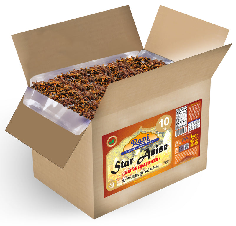 Rani Star Anise Seeds, Whole Pods (Badian Khatai) Spice 160oz (10lbs) 4.54kg Bulk ~ All Natural | Gluten Friendly | Kosher | Vegan | Whole Chinese Anise Star Sun Dried Spice, Anis Estrella / Illicium Verum, Widely Used for Baking, Drinks, Cooking, and Tea