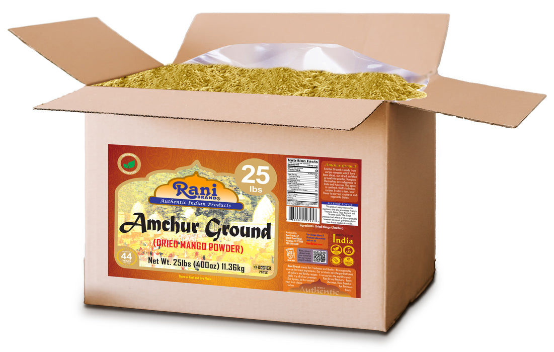 Rani Amchur (Mango) Ground Powder Spice 400oz (25lbs) 11.36kg Bulk Box ~ All Natural, Indian Origin | No Color | Gluten Friendly | Vegan | NON-GMO | Kosher  | No Salt or fillers