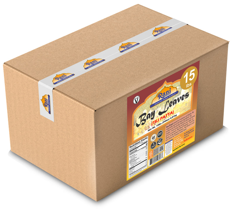 Rani Bay Whole Leaf (Leaves) Spice Hand Selected Extra Large 240oz (15lbs) 6.8kg Bulk Box ~ All Natural | Gluten Friendly | NON-GMO | Vegan | Indian Origin (Tej Patta)