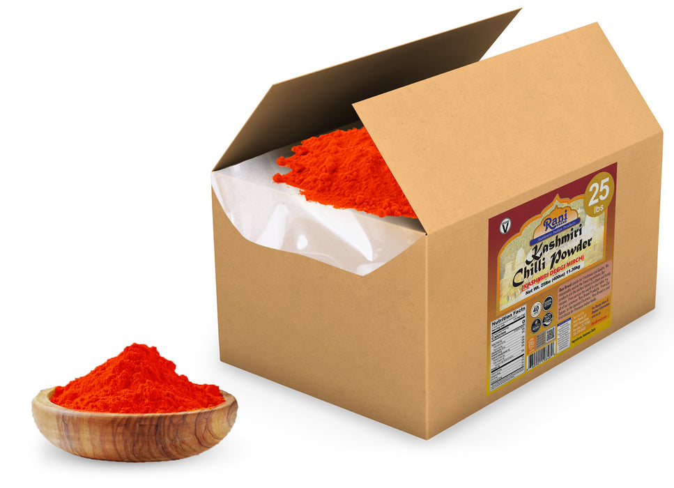 Rani Kashmiri Chilli Powder (Deggi Mirch, Low Heat) Ground Indian Spice 400oz (25lbs) 11.36kg Bulk Box ~ All Natural | Salt-Free | Gluten Friendly | Perfect for Deviled Eggs & Other Low Heat Dishes