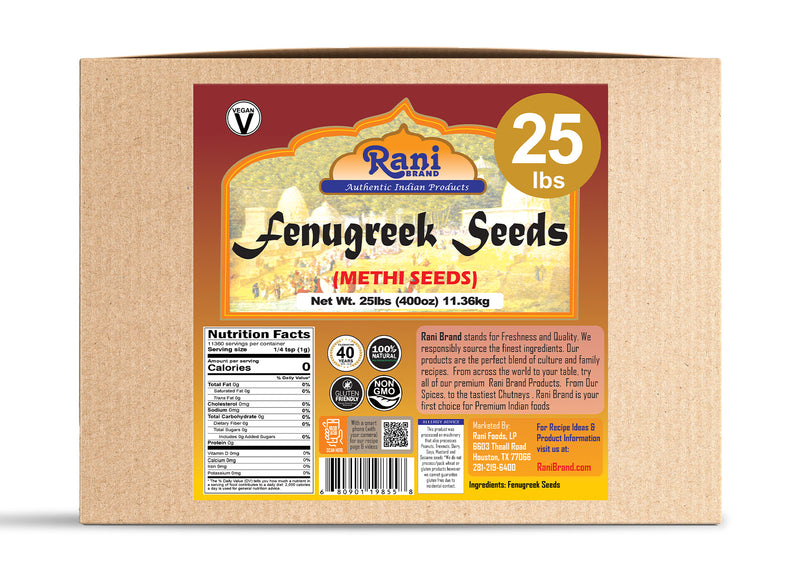 Rani Fenugreek (Methi) Seeds Whole 400oz (25lbs) 11.36kg Bulk Box, Trigonella foenum graecum ~ All Natural | Vegan | Gluten Friendly | Non-GMO