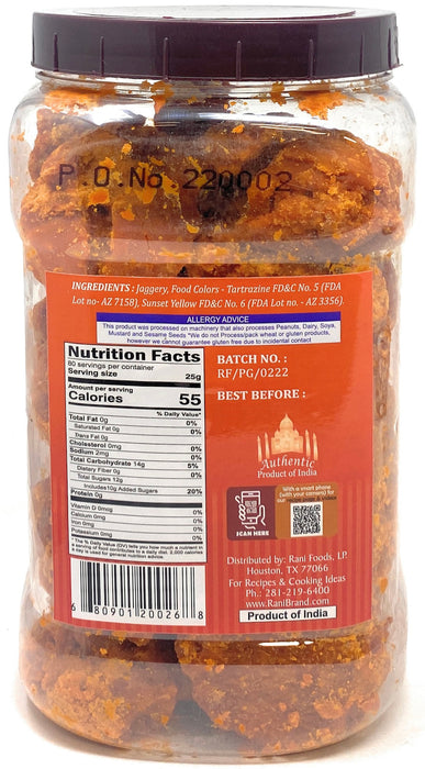 Rani Pesi Gur (Jaggery) Indian Unrefined Raw Cane Sugar 70oz (4.4lbs) 2kg PET Jar ~ Gluten Friendly | Vegan | NON-GMO | No Salt or fillers | Indian Product