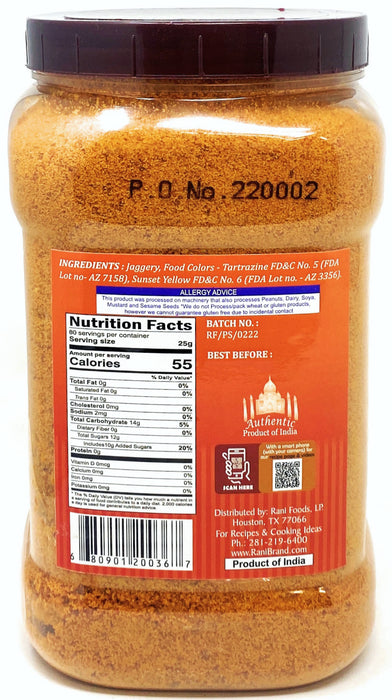 Rani Punjabi Shakkar (Gur Jaggery Powder) Indian Unrefined Raw Cane Sugar 70oz (4.4lbs) 2kg PET Jar ~ Gluten Friendly | Vegan | NON-GMO | No Salt or fillers | Indian Product