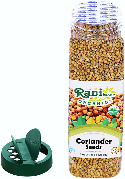 Rani Organic Coriander Seeds Whole (Dhania Sabut) 9oz (255g) PET Jar ~ All Natural | Vegan | Gluten Friendly | Indian Origin | USDA Certified Organic