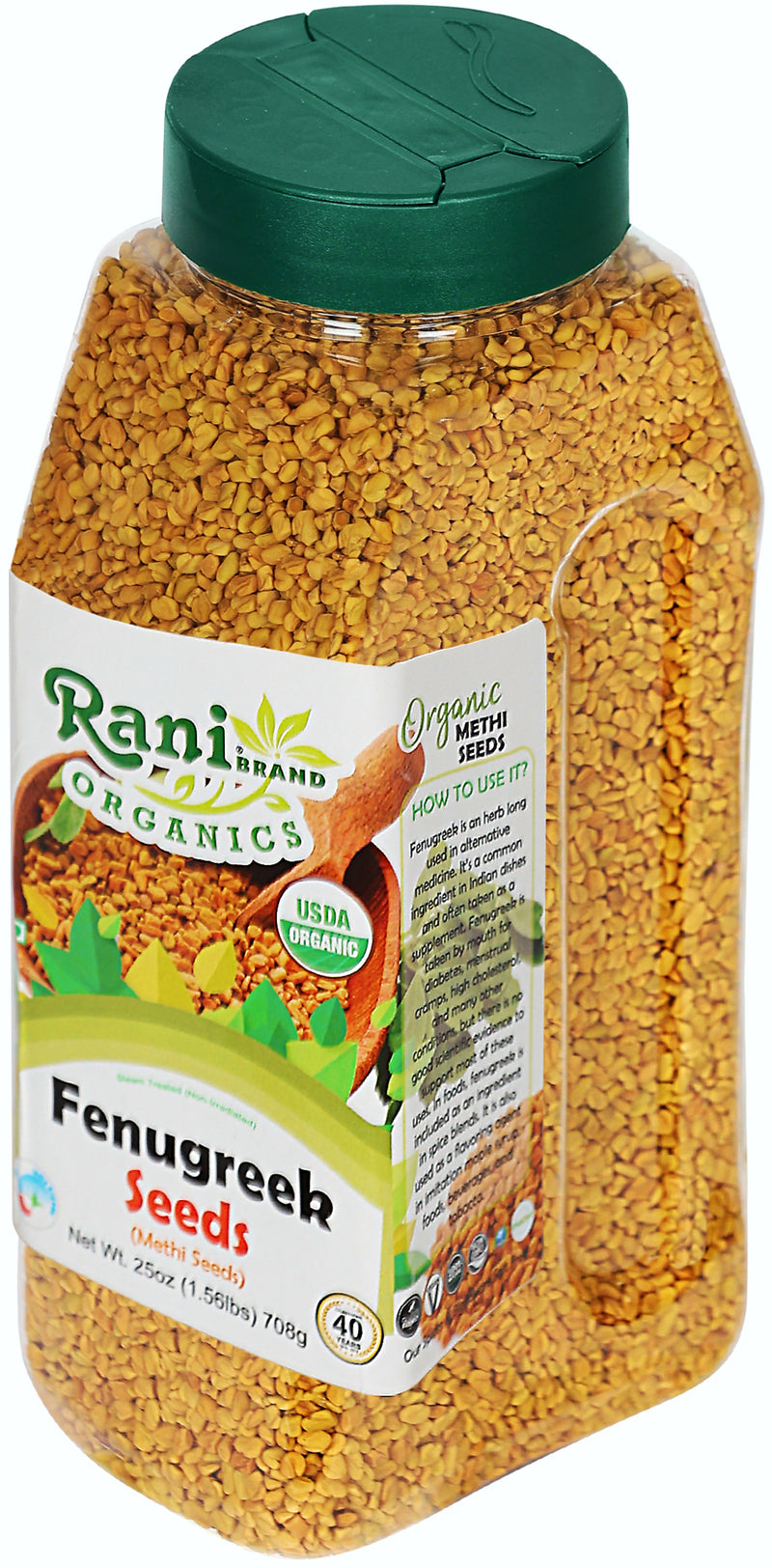 Rani Organic Fenugreek (Methi) Seeds Whole 25oz (1.56lbs) 708g PET Jar, Trigonella Foenum Graecum ~ All Natural | USDA Certified Organic